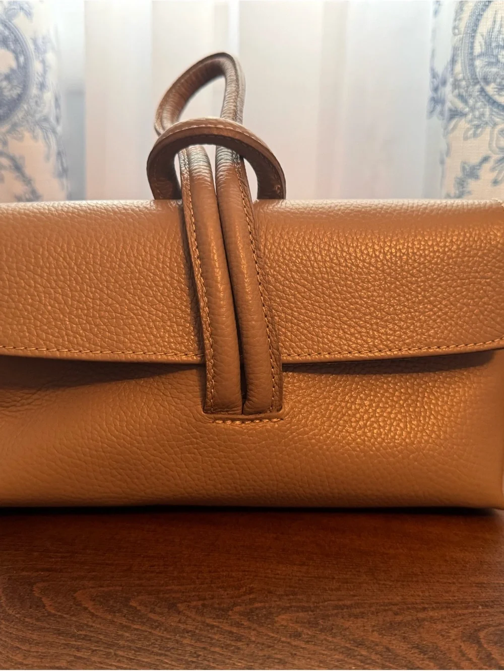 Genuine Leather Taupe Pebbled Leather Wristlet Clutch Handbag Made in Italy
